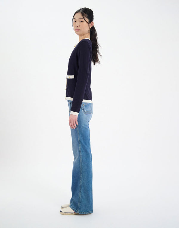 Ines De La Fressange Cardigan Corentin En Soie Et Coton Marine