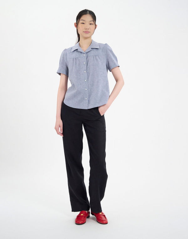 Ines De La Fressange Chemise Constance En Lin Mélangé Bleu Denim