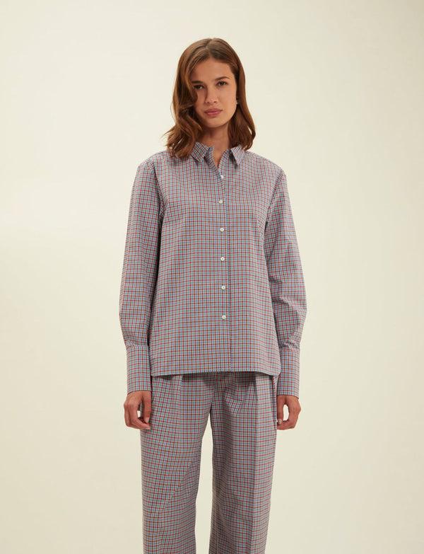 Ines De La Fressange Chemise Falco Turquoise à Carreaux