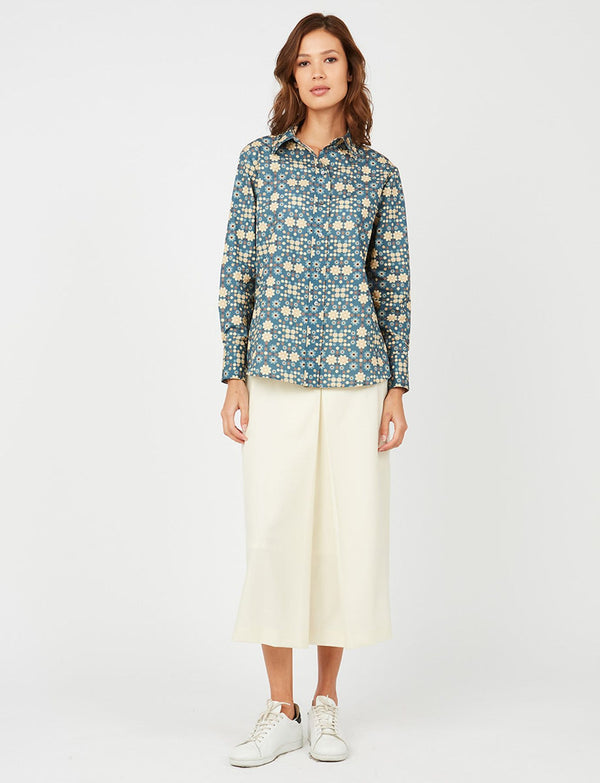 Ines De La Fressange Chemise Maureen Bleue Motif Boulbon