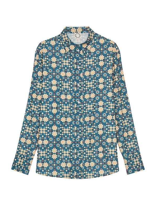 ines de la fressange Chemise Maureen bleue motif Boulbon