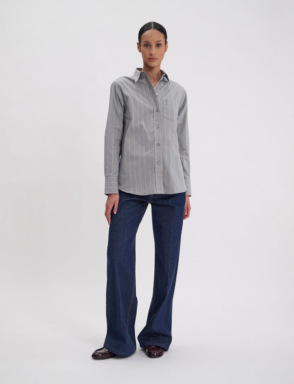 Ines De La Fressange Chemise Maureen En Coton Vert Amande Rayé Beige