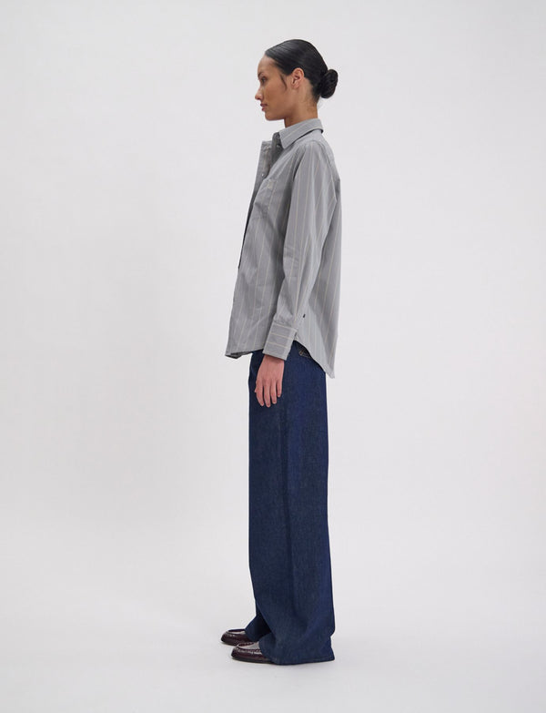 Ines De La Fressange Chemise Maureen En Coton Vert Amande Rayé Beige