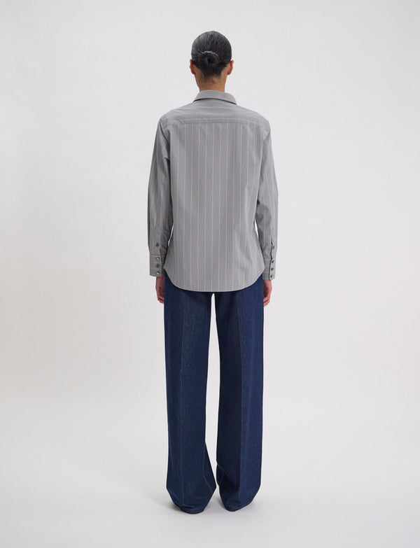 Ines De La Fressange Chemise Maureen En Coton Vert Amande Rayé Beige