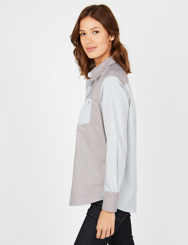 Ines De La Fressange Chemise Maureen Rayures Grises Et Marron