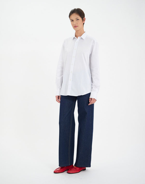 Ines De La Fressange Chemise Pour Homme Olivier Blanche à Fines Rayures