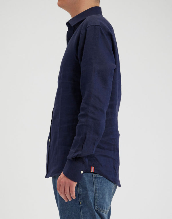 Ines De La Fressange Chemise Pour Homme Olivier En Lin Bleu Marine