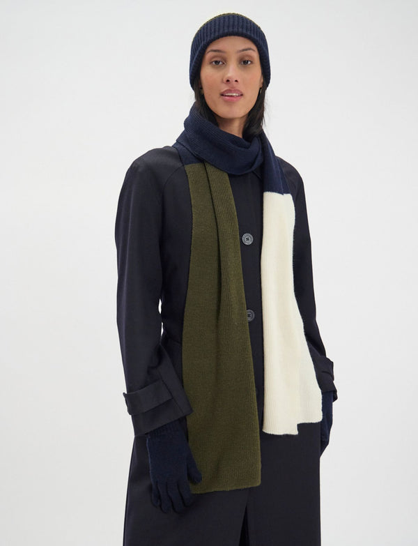 Ines De La Fressange Écharpe Ysée En Laine Marine Kaki Et écrue