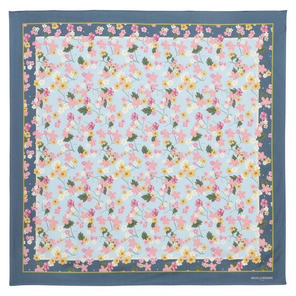 ines de la fressange Foulard Lewis en soie bleu à fleurs