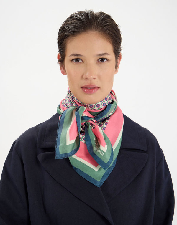 Ines De La Fressange Foulard Lewis En Soie Vert à Motif Feuille De Chêne