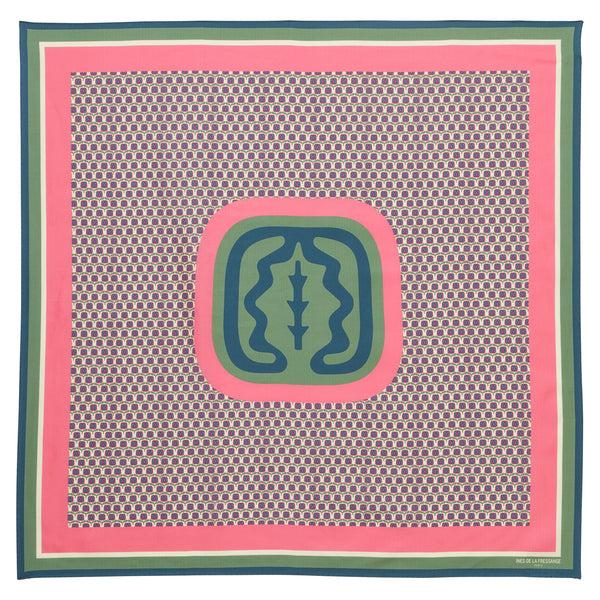 ines de la fressange Foulard Lewis en soie vert à motif feuille de chêne