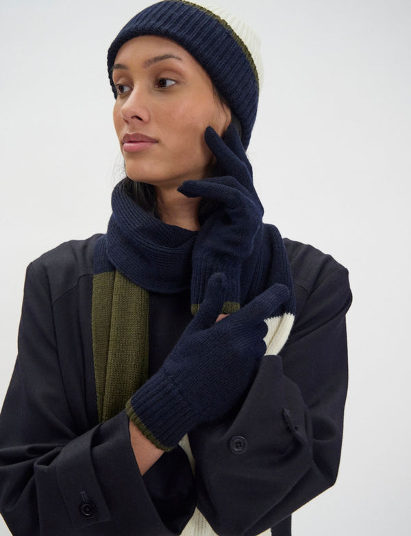 Ines De La Fressange Gants Bahia En Maille Marine Filet Kaki