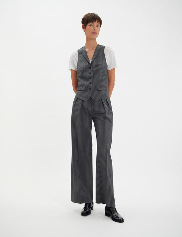 Ines De La Fressange Gilet Robinson Gris à Rayures Blanches