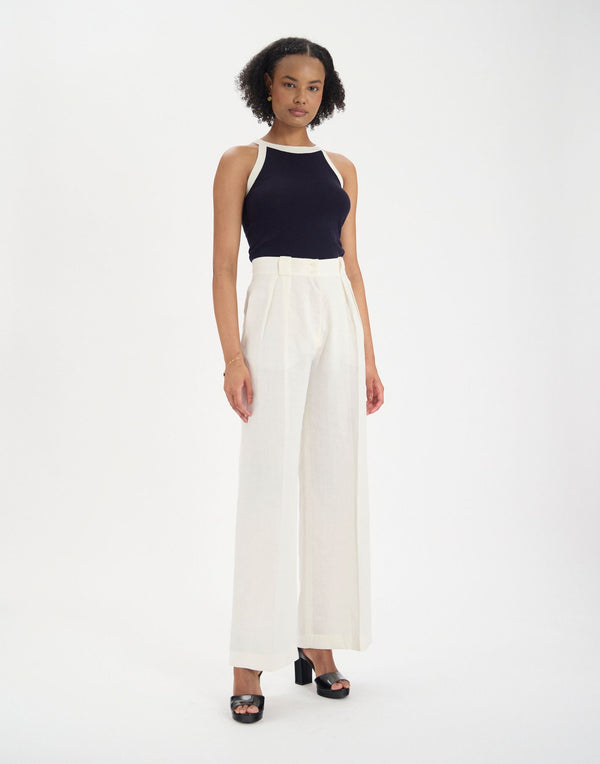 Ines De La Fressange Pantalon Marlène En Lin Blanc