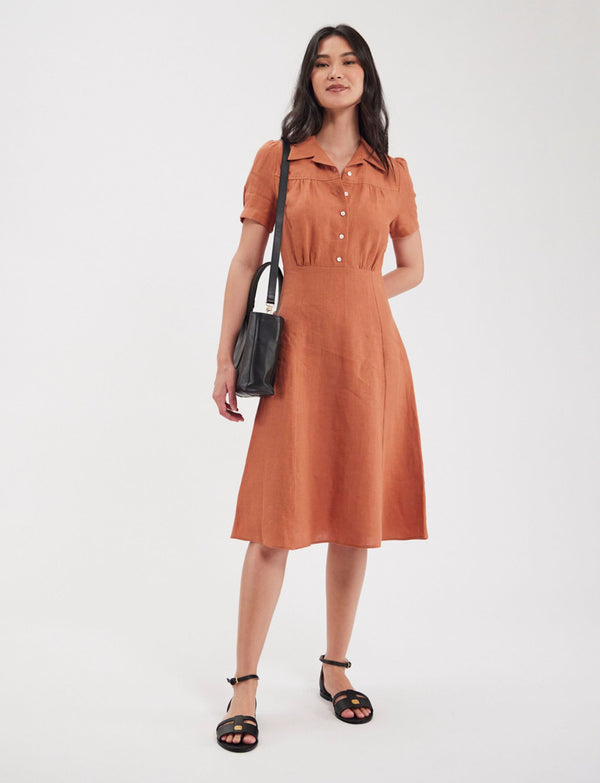 Ines De La Fressange Robe Angèle En Lin Caramel