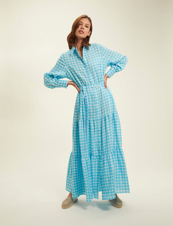 Ines De La Fressange Robe Léna Vichy Turquoise