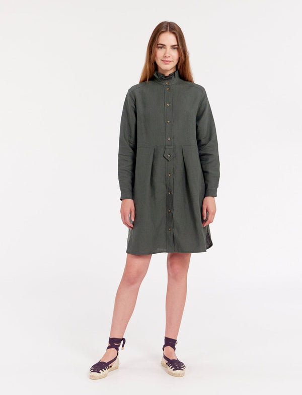 Ines De La Fressange Robe Monica En Lin Vert Foncé