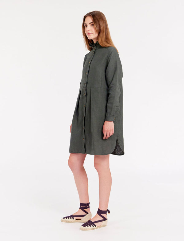 Ines De La Fressange Robe Monica En Lin Vert Foncé