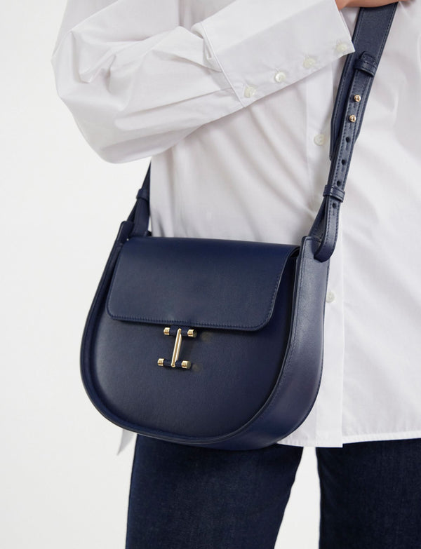 Ines De La Fressange Sac Senda Cuir Bleu Nuit