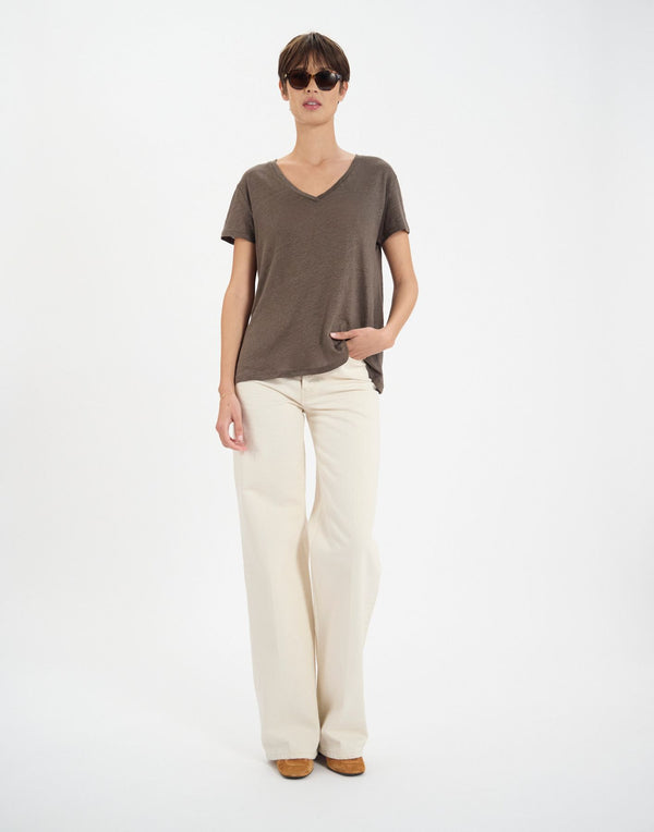 Ines De La Fressange T-shirt Apolline En Lin Kaki