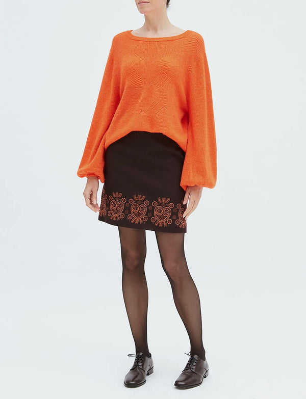 Ines De La Fressange Jupe Sophia En Laine Marron Foncé