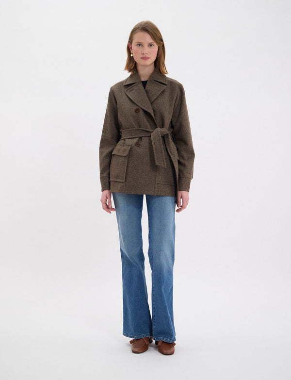 Ines De La Fressange Manteau Court Romaric En Lainage Marron à chevrons