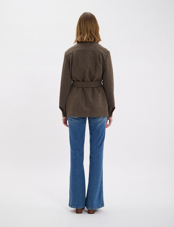 Ines De La Fressange Manteau Court Romaric En Lainage Marron à chevrons