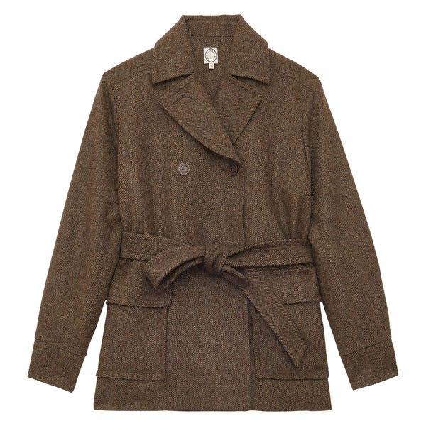 ines de la fressange Manteau court Romaric en lainage marron à chevrons