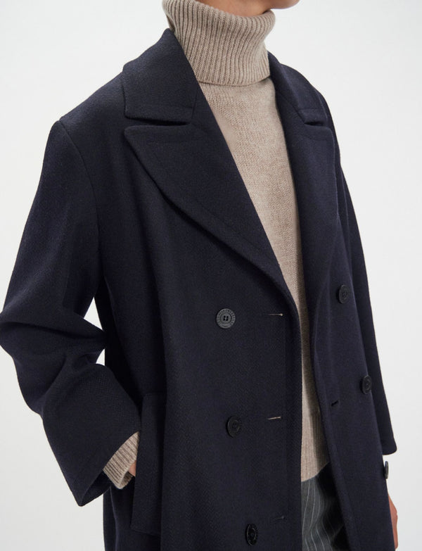 Ines De La Fressange Manteau Denise En Lainage Marine Et Noir à Chevrons