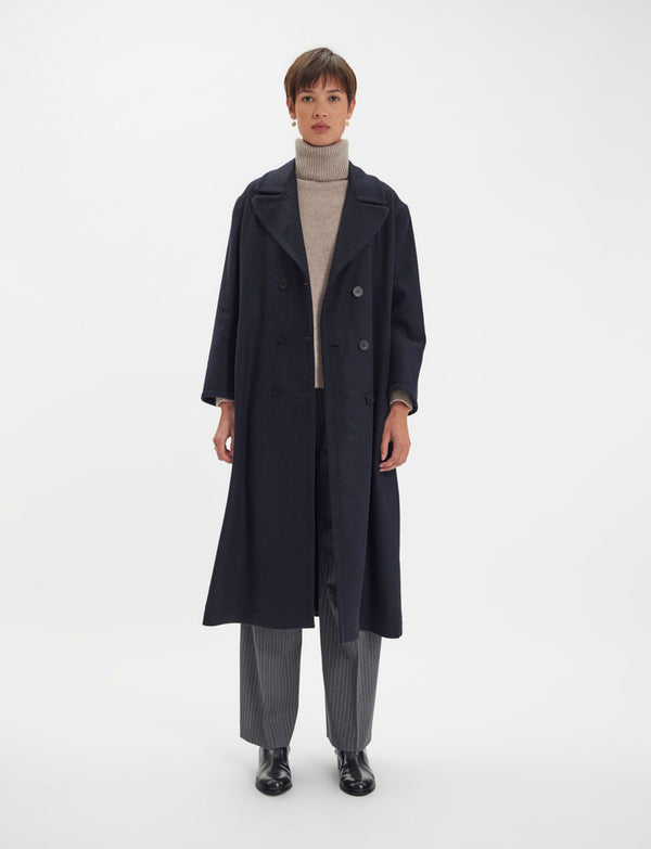 Ines De La Fressange Manteau Denise En Lainage Marine Et Noir à Chevrons