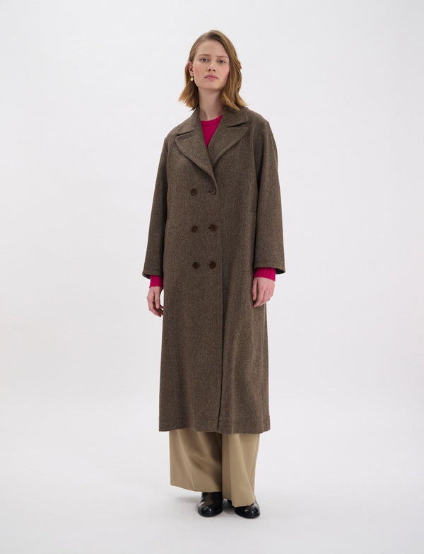 Ines De La Fressange Manteau Denise En Lainage Marron à chevrons