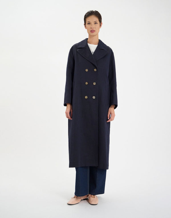 Ines De La Fressange Manteau Denise En Lin Et Coton Marine