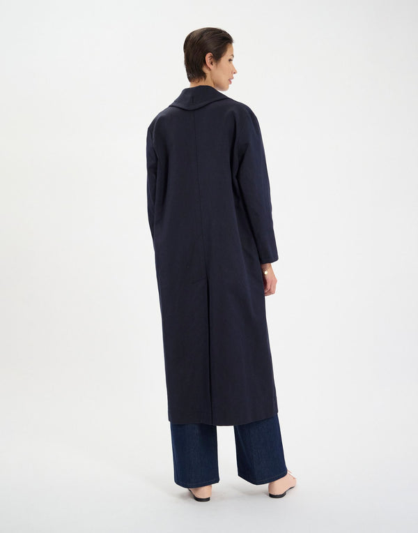 Ines De La Fressange Manteau Denise En Lin Et Coton Marine