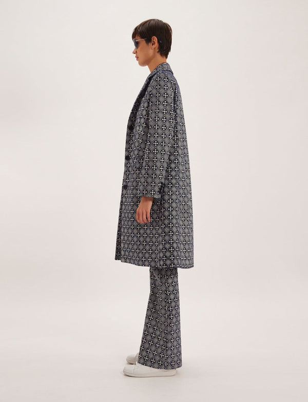 Ines De La Fressange Manteau Franck Brodé Bleu Et Blanc