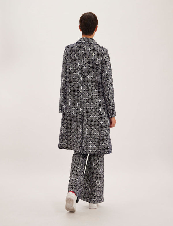 Ines De La Fressange Manteau Franck Brodé Bleu Et Blanc