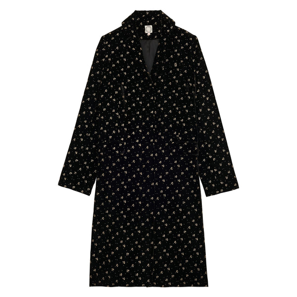 ines de la fressange Manteau Franck en velours lisse noir imprimé doré
