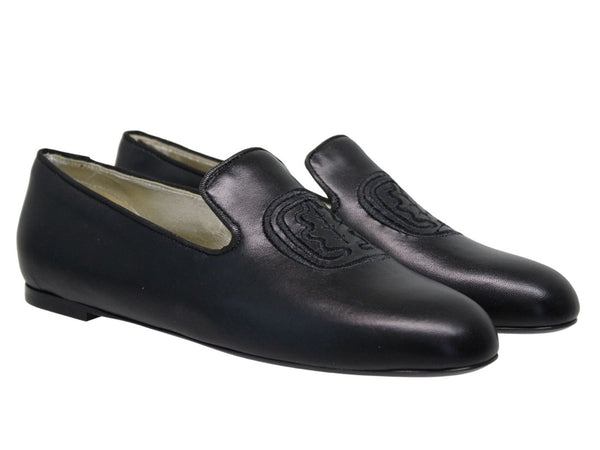 Ines De La Fressange Mocassin Brodé Callie En Cuir Noir