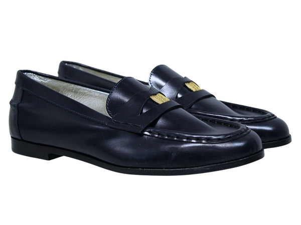 Ines De La Fressange Mocassin Elvire En Cuir Lisse Bleu Nuit