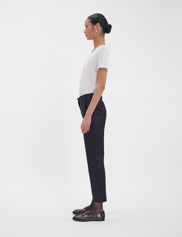 Ines De La Fressange Pantalon Audrey Bleu Foncé En Pure Laine
