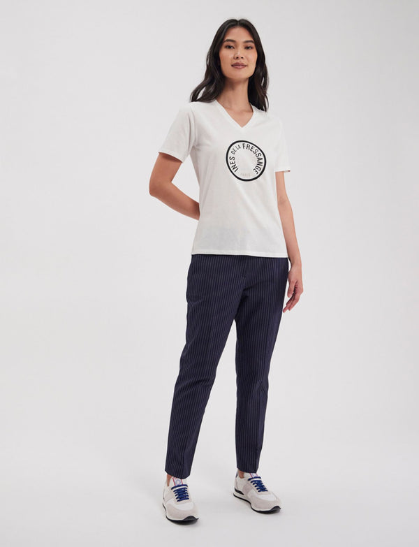Ines De La Fressange Pantalon Audrey Navy à Fines Rayures