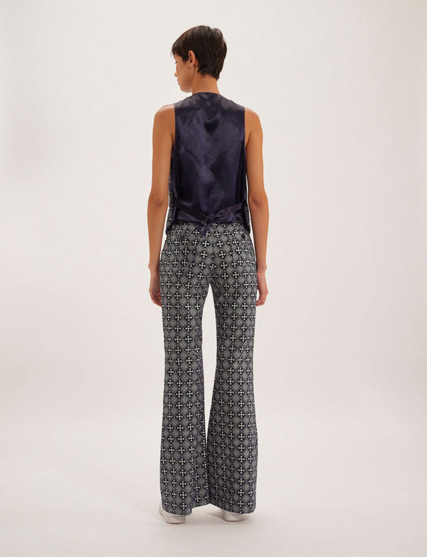 Ines De La Fressange Pantalon Charlotte Brodé Bleu Et Blanc