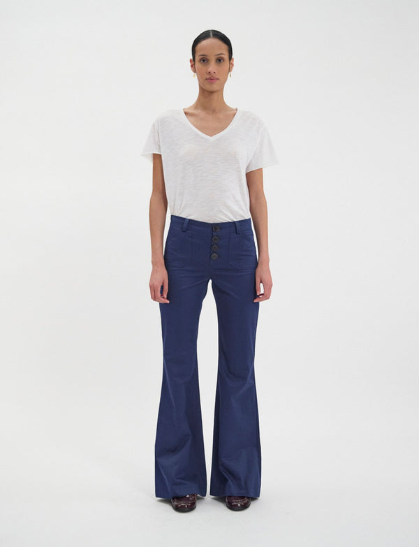 Ines De La Fressange Pantalon Charlotte En Coton Bleu Marine
