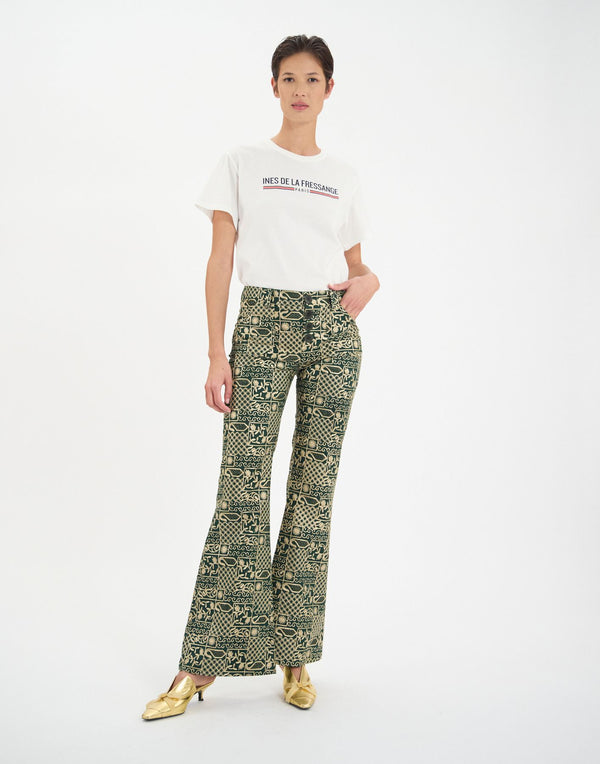 Ines De La Fressange Pantalon Charlotte En Coton Brodé Vert