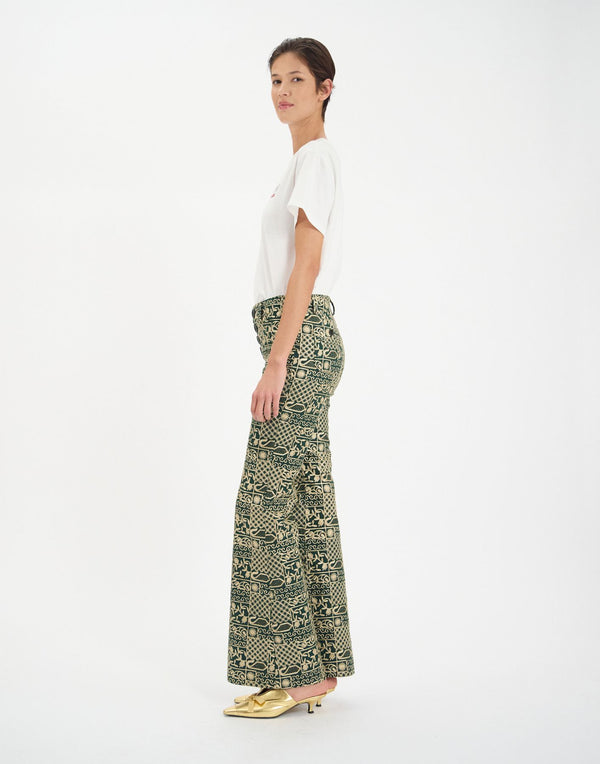 Ines De La Fressange Pantalon Charlotte En Coton Brodé Vert