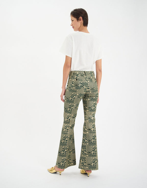 Ines De La Fressange Pantalon Charlotte En Coton Brodé Vert