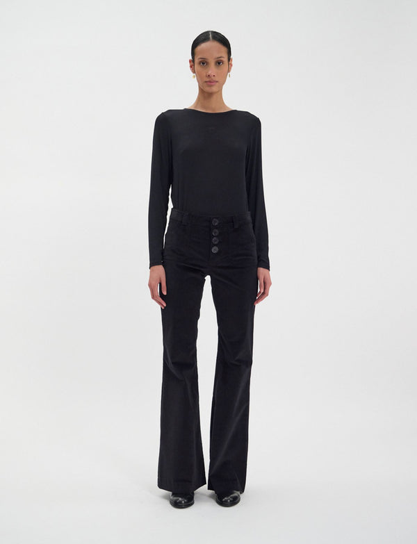 Ines De La Fressange Pantalon Charlotte En Velours Lisse Noir