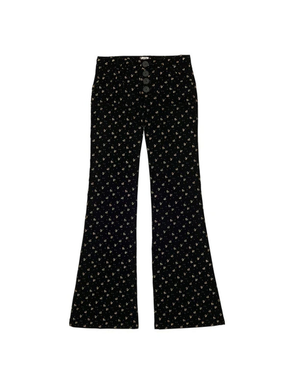 ines de la fressange Pantalon Charlotte en velours lisse noir imprimé doré