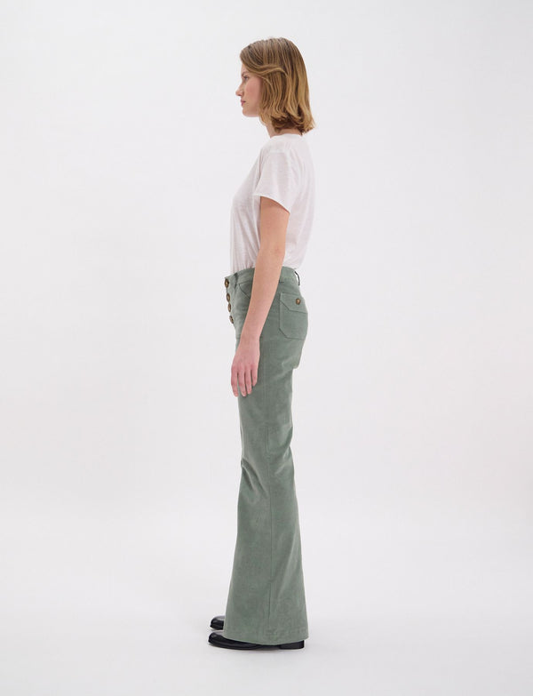 Ines De La Fressange Pantalon Charlotte En Velours Lisse Vert Amande