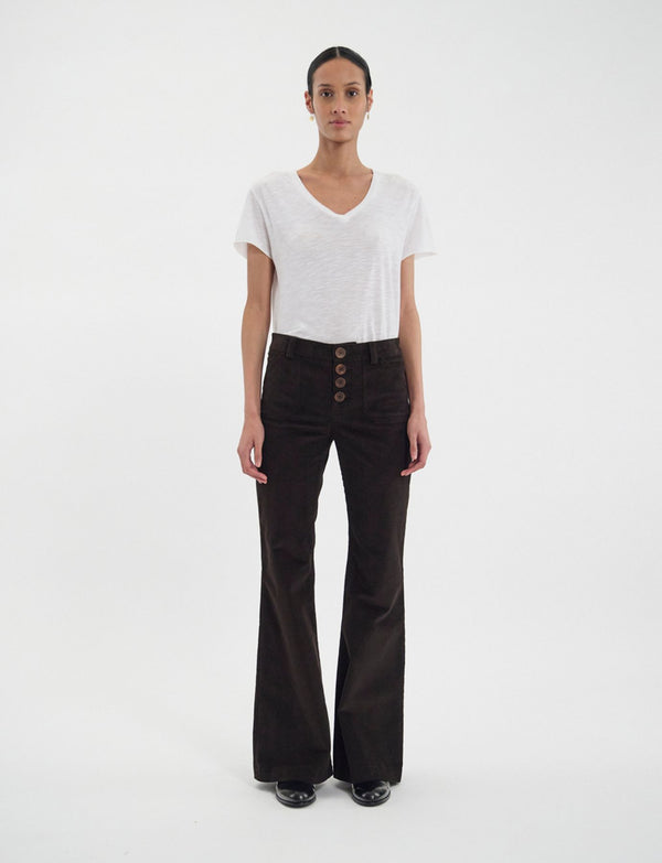 Ines De La Fressange Pantalon Charlotte En Velours Milleraies Marron