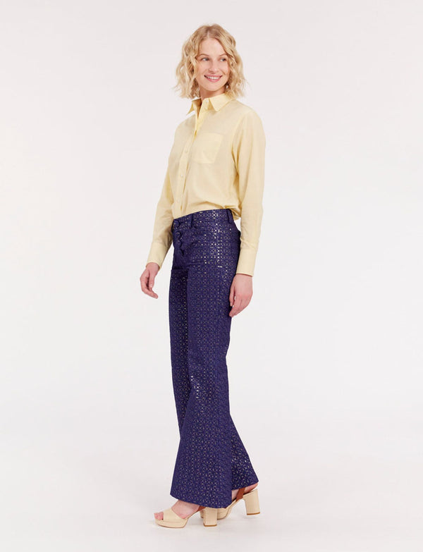 Ines De La Fressange Pantalon Charlotte Imprimé Bleu Marine